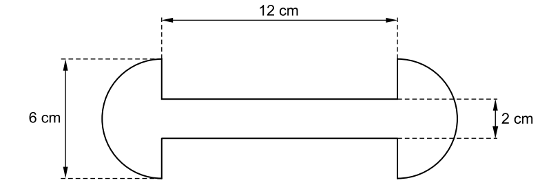 Geometrische Figur mit Maßangaben: 12 cm lang, 6 cm hoch und 2 cm breite Aussparung.